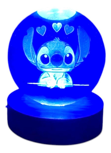 Luz De Noche Esfera De Cristal 3d Led Usb Escritorio 6cm Madera Stitch 1 Luz Azul