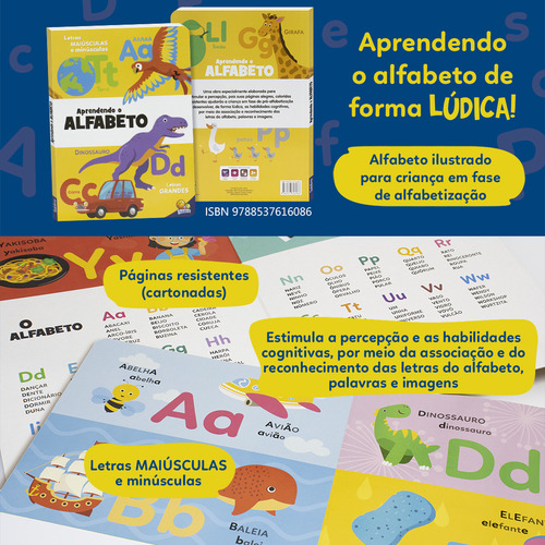 Livro Infantil Ilustrado Aprendendo O Alfabeto - Maiúsculas E Minúsculas - Capa E Página Cartonadas - Todolivro