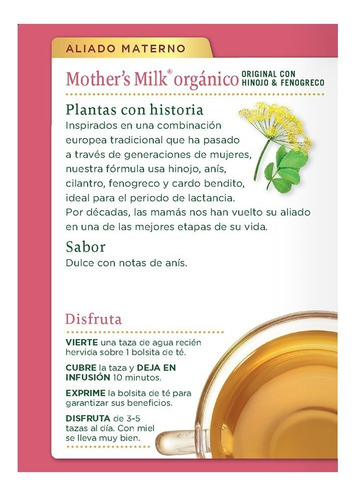 Té Para Mujeres En Lactancia Orgánico Natural Con Hinojo 2pz