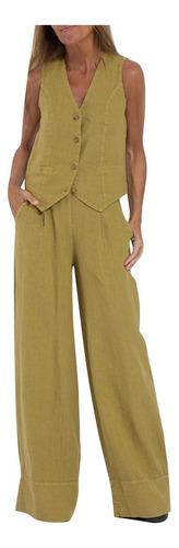 Pantalones De Traje Conjuntos De Lino Para Mujer, 2 Piezas