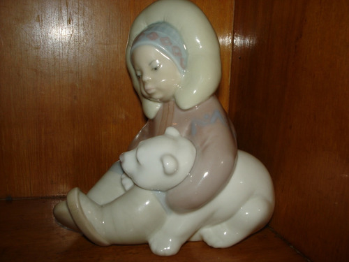 Figura De Porcelana Lladro El Esquimal Con Oso 1195 Perfecto