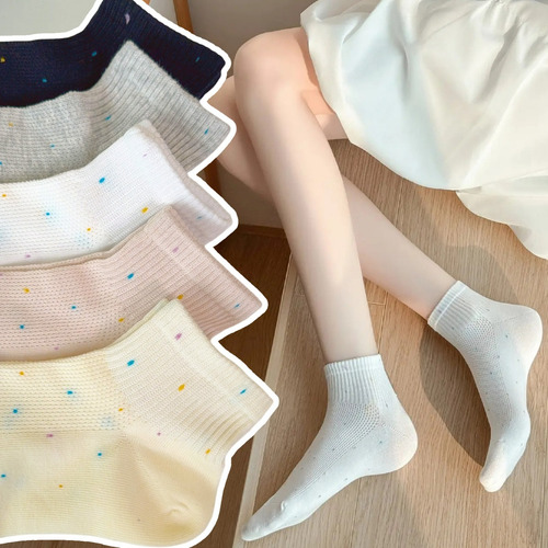 Calcetines Casuales De Algodón Para Mujer Con Lunares De Col