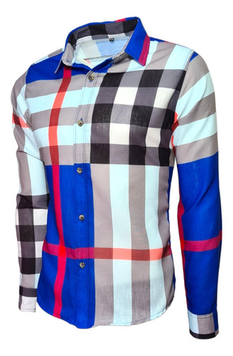 Camisa Casual A Cuadros Hombres Slim Fit , Moda Caballero