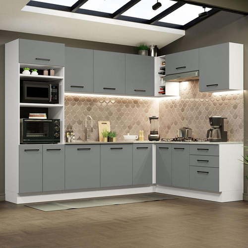 Cozinha Completa Cant Agata Madesa 479001 C Arm Bal S Tam Bc Cor Branco/Cinza
