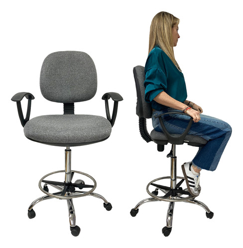 Silla Oficina Giratoria Negra Gris Escritorio Patas Metal