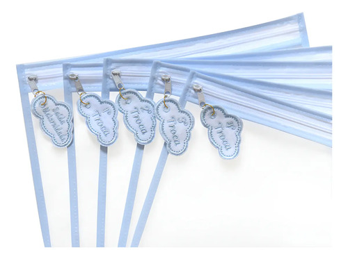 Kit 5 Saquinhos Maternidade Com Tag Bordada De Identificação Cor Nuvem azul Desenho do tecido Plástico