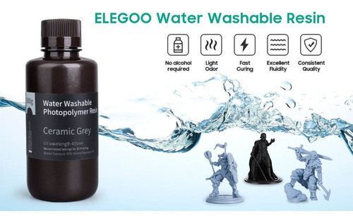 Imagen 1 de 4 de Resina Elegoo 3d Lavable Con Agua Para Impresion 3d Gris 1kg