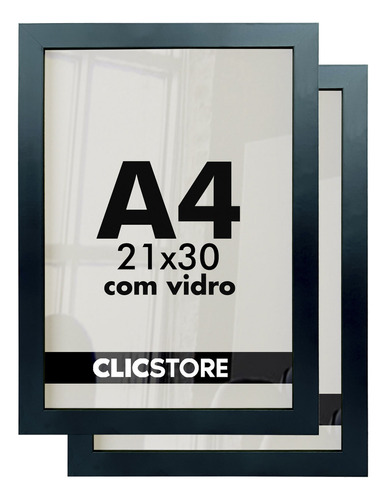 Kit 2 Moldura A4 Quadro 21x30 Certificado Vidro Diploma Sala Cor Preto