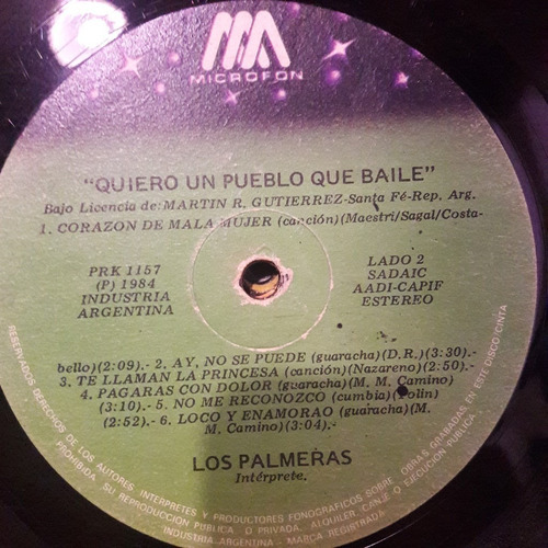 Sin Tapa Disco Los Palmeras Quiero Un Pueblo Que Baile Ww C0