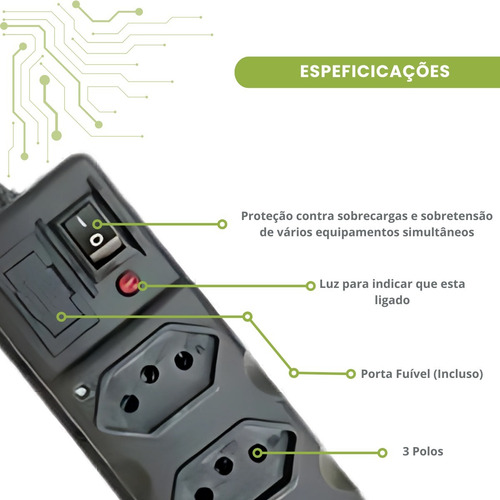 Filtro De Linha Régua Extensão 5 Tomadas Protetor Elétrico