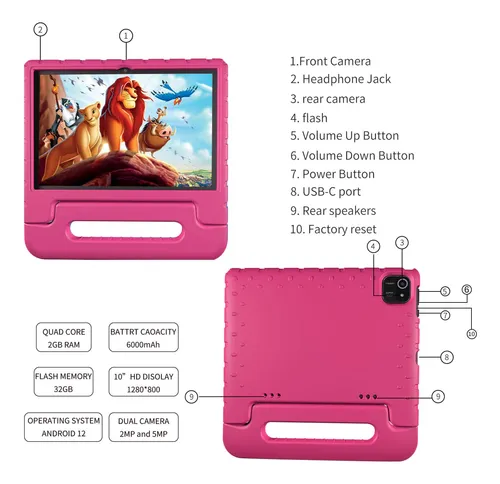 Jren Tablet Para Nios, Tablet De 10 Pulgadas, Pantalla Ips H