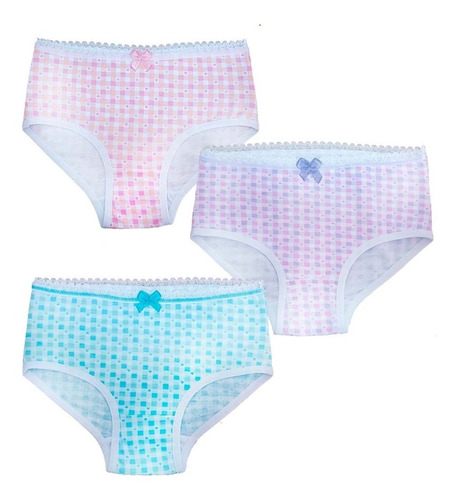 Panty X 3 Niña Estampado Cuadros En Algodon