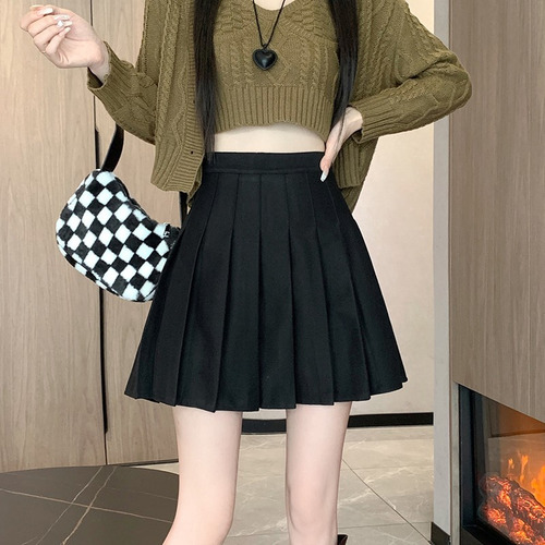 Minifalda Plisada De Lana De Cintura Alta Para Mujer