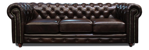 Sofa Piel Genuina - Chesterfield - Conforto Muebles Color Grasso Chocolate