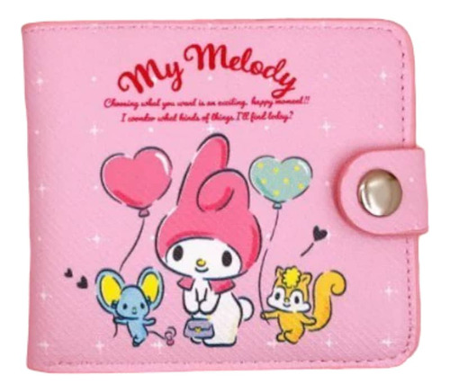 Cartera 2 Pliegues Ranura Para Monedas Kuromi Kawaii Sanrio Acabado De Los Herrajes Níquel Color Rosa Correa De Hombro Rosa Diseño De La Tela Liso