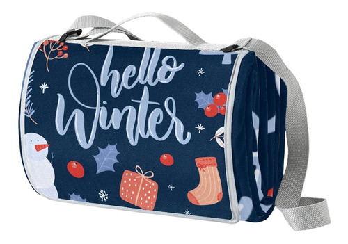 Hola Invierno Azul Oscuro Manta Picnic Para Niño 57''x59''