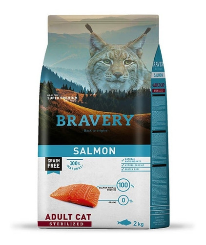 Alimento Bravery Super Premium Adult Cat sterelized para gato adulto sabor salmón en bolsa de 2kg