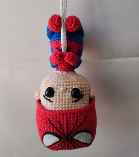 Spiderman Colgante Con Mascara Removible, Tejido A Crochet