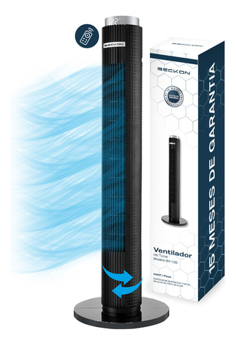 Ventilador De Torre Premium Corte Diamante Negro Con Ionizador + Control Remoto Oscilación Temporizador Display Led 97cm De Alto Beckon