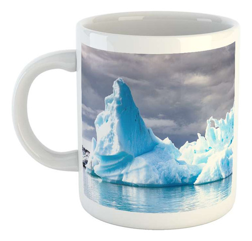 Taza Ceramica Iceberg Bote Mar Helado Hielo Blanco N3