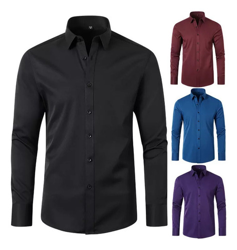 Camisa Hombre Elástica Manga Larga Que No Necesita Planchado