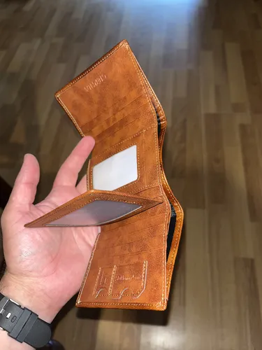 Billetera Cuero Genuino Ciephia Triple Pliegue Rfid Marrón Claro Liso