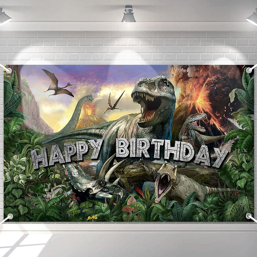 Telón De Fondo De Cumpleaños De Dinosaurio Jurásico Con Tema