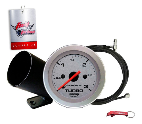 Manômetro Pressão Turbo 52mm 3kg Racing + Kit Instalação