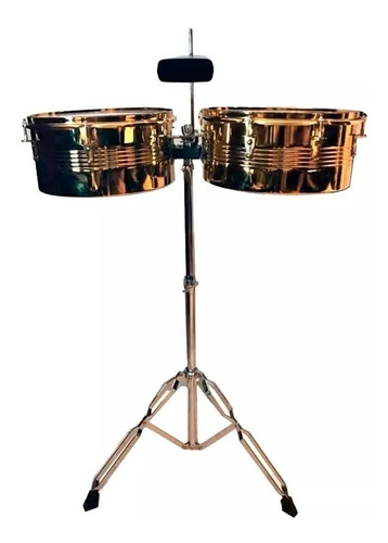 Timbal Lazer Ft100g Dorado 13.14 Con Soporte Y Cencerro