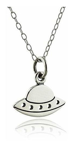 Collar - Sterling Silver Small Flying Saucer Ufo Charm Neckl