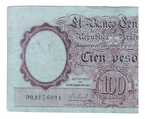Antiguo Billete 100 Pesos Moneda Nacional Bott 2046 1956