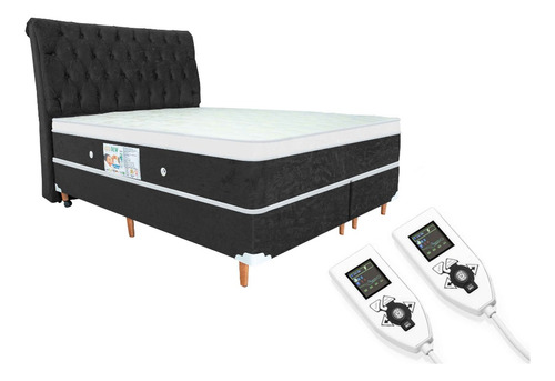 Colchão Magnético Queen 1,58x1,98 Hr Premium Massageador 2 Controles Energia Bio Quântica + Cama Box + Cabeceira Cor Cinza