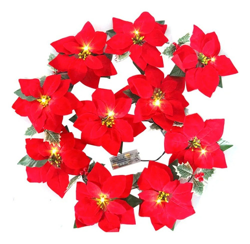 Guirnalda Con 10 Flores Navideñas Y Luces Led 2m