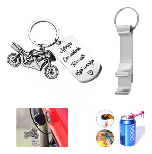 Llavero De Moda Acero Inoxidable Con Moto Maneja Con Cuidado