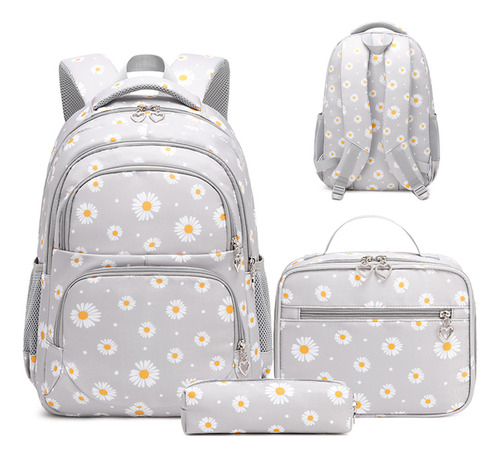 Kit De Mochila Escolar Impermeable Con Estampado Floral, Moc