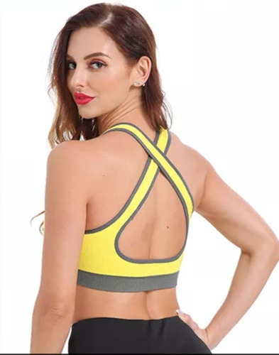 Crop Top Deportivo Transpirable Copa Removible - Amarillo