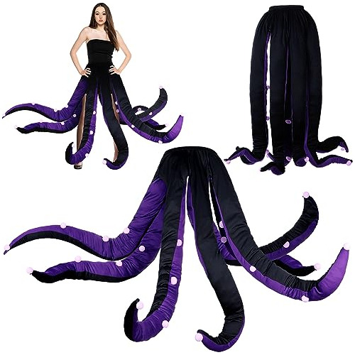 Disfraz De Mujer De Pulpo Negro Morado, Vestido Largo Con Tentáculos De Bruja Para Halloween Para Adultos (47.2 Pulgadas)