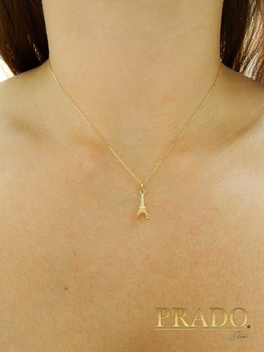 Pingente Torre Eiffel Paris Com Corrente Cartie Ouro 18k