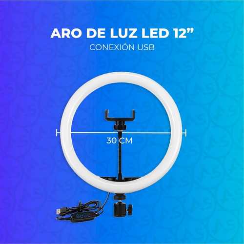 Imagen 7 de 10 de Aro De Luz Led Profesional 30cm Usb 3 Modos Soporte Celular