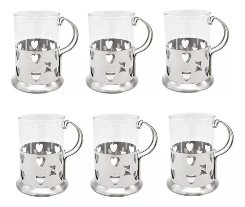 Pack X 6 Taza Jarrito Pocillo De Cafe, Té. Vidrio/ac/inox