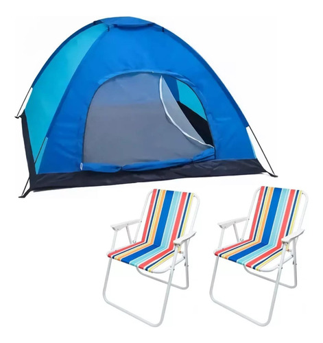 Carpa Camping Para 3 A 4 Personas + 2 Sillas Plegables Playa