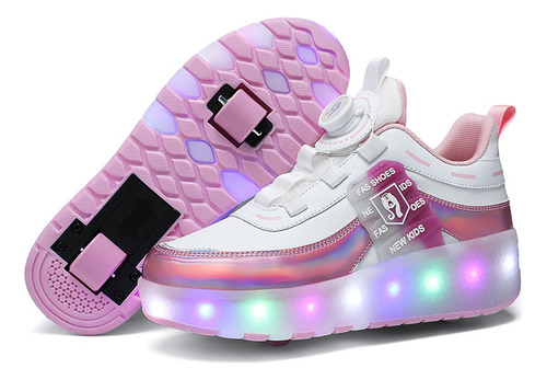 Patines Led Rosa Recargables De Dos Ruedas Para Chicas