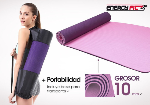 Imagen 2 de 8 de Mat Yoga Tpe Caucho Colchoneta Pilates 10mm 180x80 + Bolso