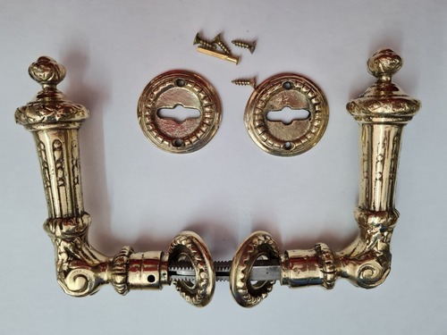 Imagen 2 de 10 de Picaporte Manija Puerta Estilo Antiguo De Bronce Brillante