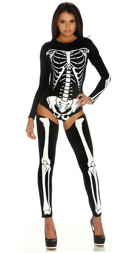 Disfraz De Esqueleto Para Mujer, Talla: M/l, Halloween