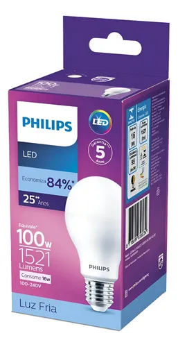 Philips Kit 5 Lâmpada Led Philips Bulbo A60 Bv E27 Branca Fria - 16wP