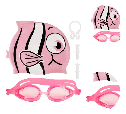 Kit Infantil Natação Menina Óculos E Touca Silicone