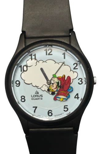 Reloj Vintage 90's Mickey Mouse Manecillas De Avion Giratori Negro Negro Azul Claro (Usado)
