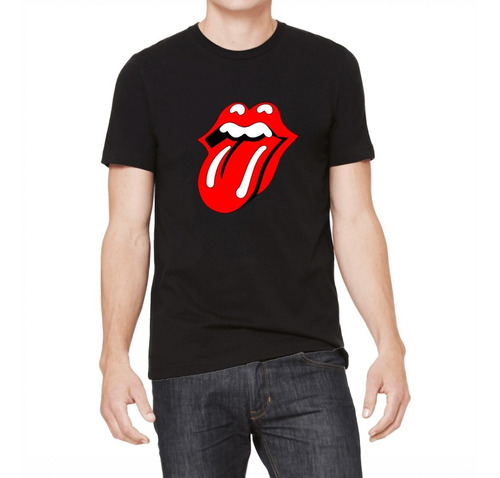 Imagen 1 de 5 de Remera Negra Rolling Stones Rock Música Algodón Premium