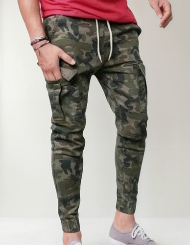 Jogger De Hombre Tipo Cargo Casual Verde Camuflaje 
